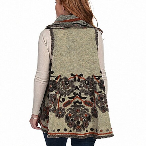4 for $40 SALE! Indigo Thread Co. Embroidered Boiled Wool Vest, Tan Floral, OSFM - Picture 3 of 15